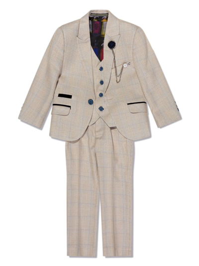 Shop House Of Cavani Single-breasted Checked Three-piece Suit In Neutrals