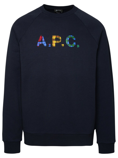 Shop Apc A.p.c. Shaun Logo Tartan Crewneck Sweatshirt In Blue