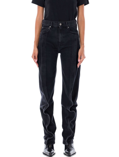 Shop Y/project Asymmetrical Stitched Denim Jeans In Black