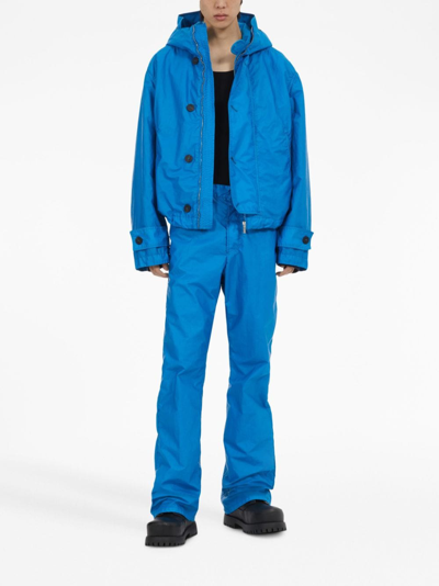 Shop Ferragamo Hooded Buttoned Lightweight Jacket In Blue