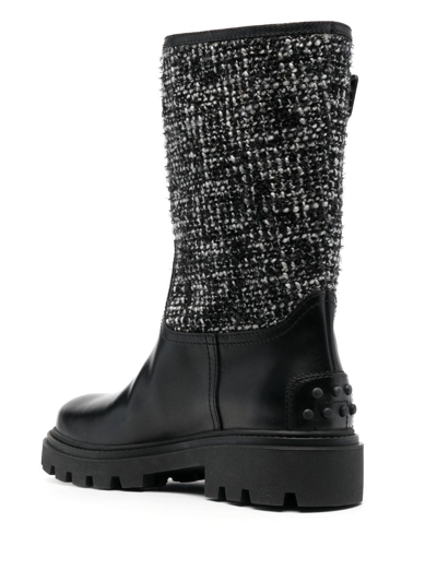 Shop Tod's Tweed-detail Leather Boots In Black