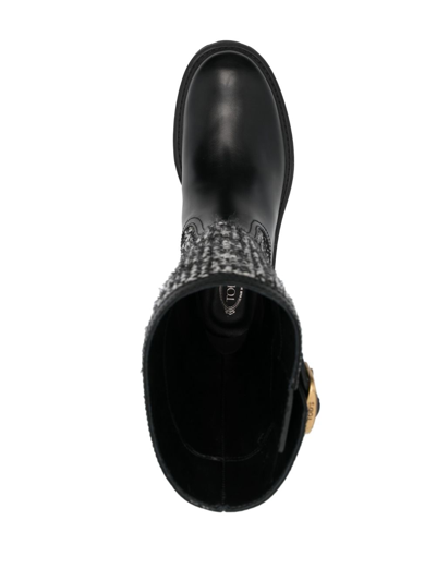 Shop Tod's Tweed-detail Leather Boots In Black