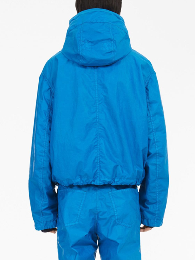 Shop Ferragamo Hooded Buttoned Lightweight Jacket In Blue