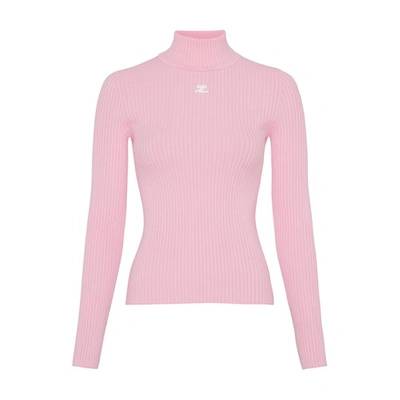 Shop Courrèges Rib Knit Mockneck Sweater In Pink