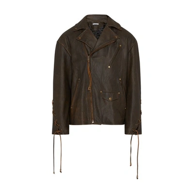 Shop Acne Studios Leather Jacket In Brown_orange