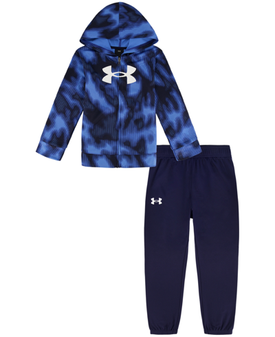 Shop Under Armour Little Boys Valley Etch Zip-up Hoodie And Joggers Set In Water