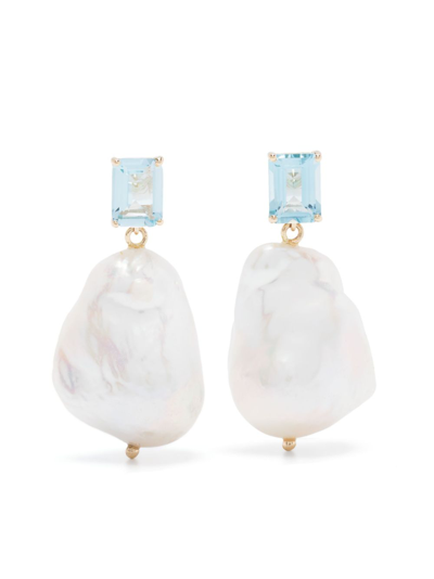 Shop Mateo 14k Yellow Gold Pearl And Topaz Drop Earrings