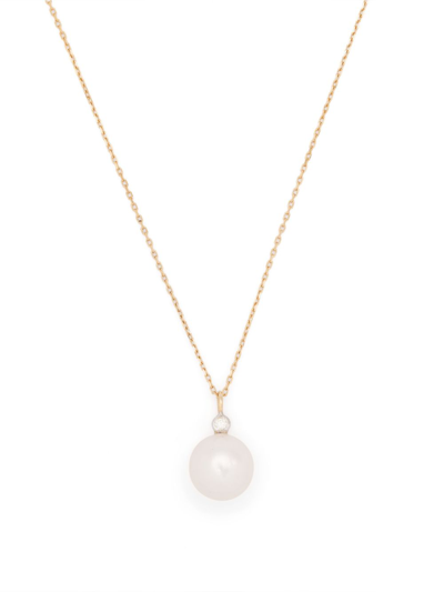 Mateo 14ct Gold Pearl And Diamond Dot Pendant Necklace In Gold