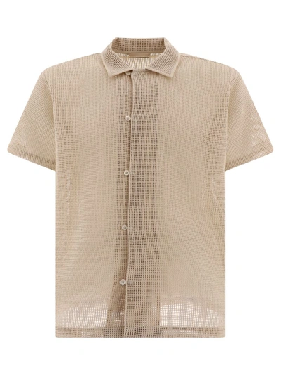 Bode Open Weave Cotton Shirt In Beige