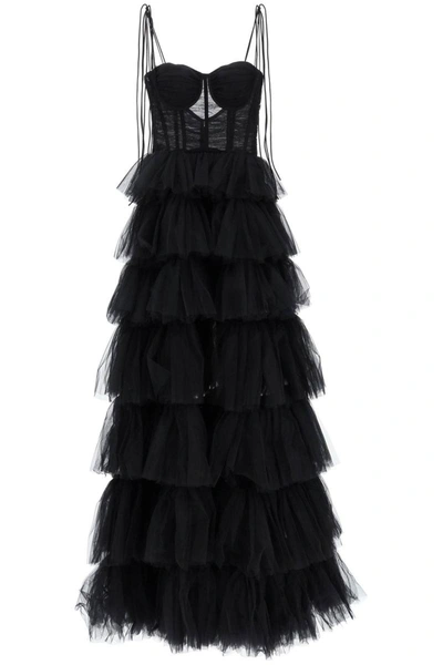 Shop 19:13 Dresscode 1913 Dresscode Long Bustier Dress With Flounced Skirt In Black
