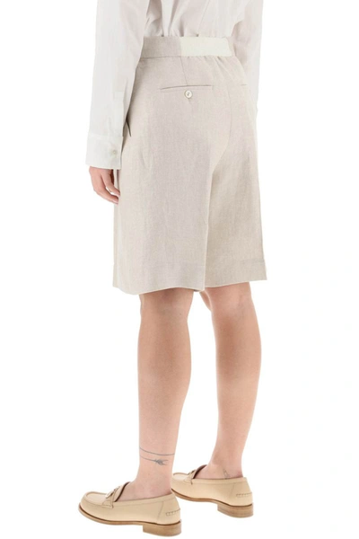 Shop Agnona Linen Twill Shorts In Beige