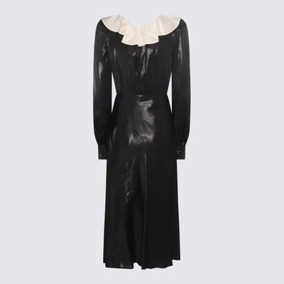 Shop Alessandra Rich Black And White Silk Blend Dress