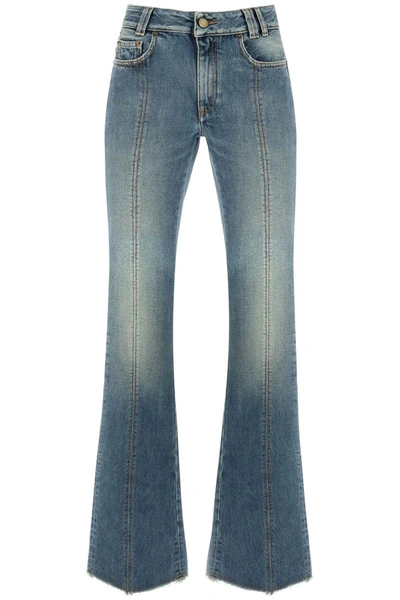 Shop Alessandra Rich Flared Jeans With Crystal Rose In Blue