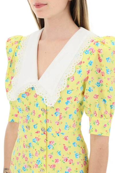 Shop Alessandra Rich Flower Print Silk Mini Dress In Yellow
