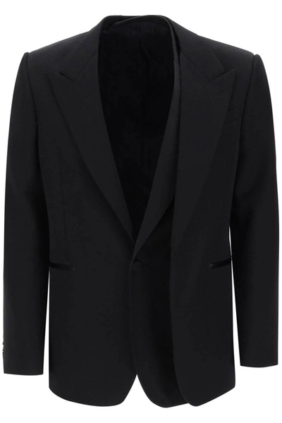 Alexander Mcqueen Trompe L'oeil Jacket In Grain De Poudre In Black