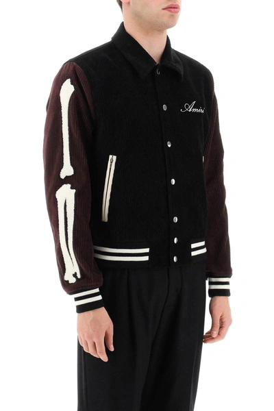 Shop Amiri Bones Corduroy Varsity Jacket In Multicolor