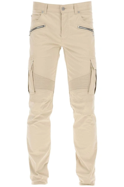 Shop Balmain Slim Cargo Pants In Beige