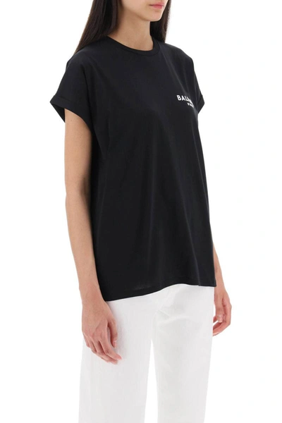 Shop Balmain T-shirt With Flocked Logo Print In Black