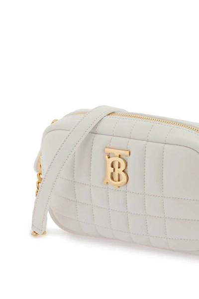 Shop Burberry Quilted Leather Mini 'lola' Camera Bag In White
