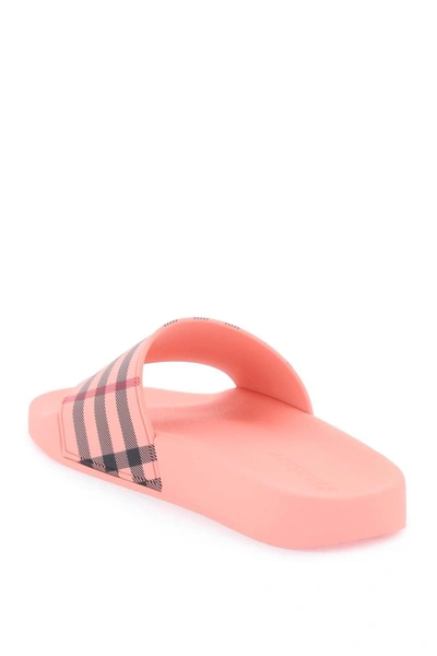 Shop Burberry Tartan Rubber Slides In Pink