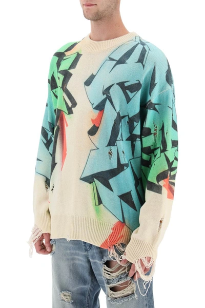 Shop Children Of The Discordance Graffiti Print Distressed Sweater In Multicolor