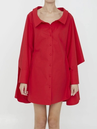 Shop Valentino Compact Popeline Short Dress In Red