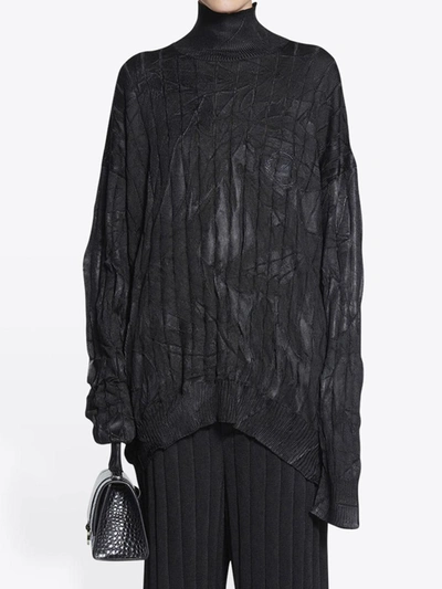 Shop Balenciaga Creased Ribbed Pullover In Black