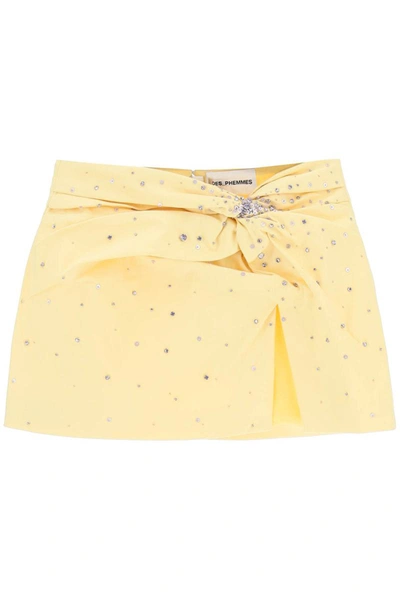 Shop Des Phemmes Mini Skirt With Crystals In Yellow