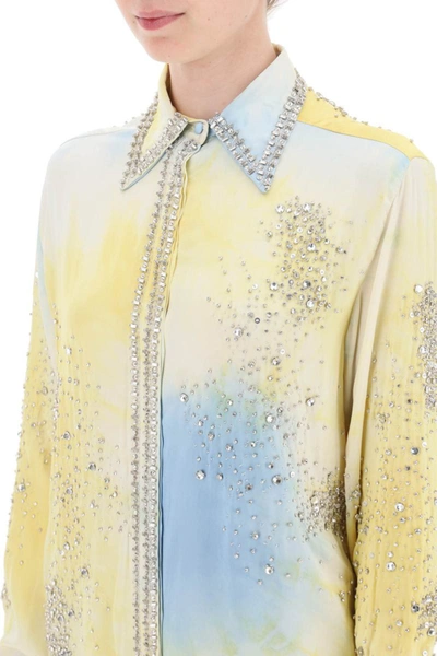 Shop Des Phemmes Silk Satin Shirt With Tie-dye Effect And Appliques In Multicolor