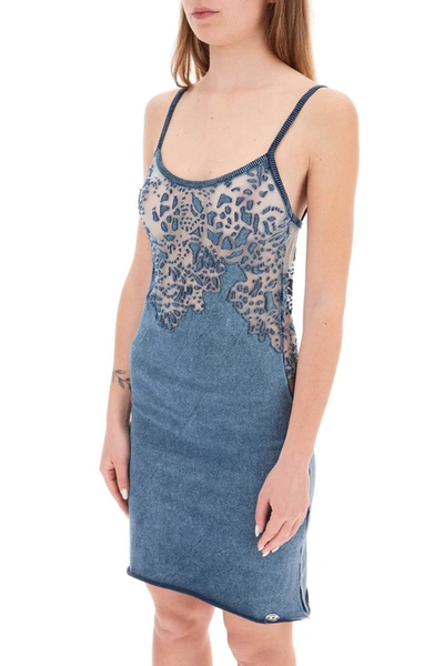 Shop Diesel 'm-apelle' Mini Dress With Devore' Effect In Blue