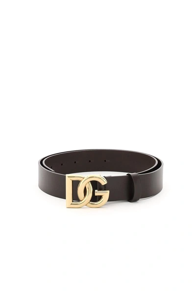 Shop Dolce & Gabbana Lux Leather Belt With Crossed Dg Logo In <p>dolce &amp;amp  Gabbana Belt In Lux Leather, Enriched By A Pin Buckle With Crossed Dg Logo In Ant