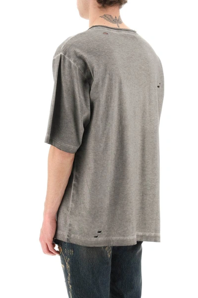 Shop Dolce & Gabbana Washed Cotton T-shirt With Destroyed Detailing In Grey