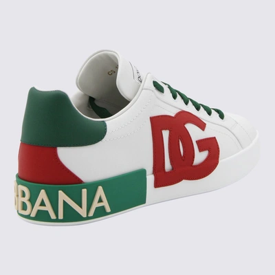 Shop Dolce & Gabbana White And Green Leather Portofino Sneakers