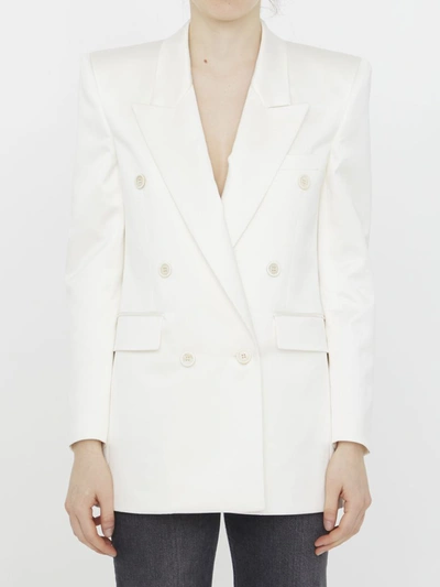 Shop Saint Laurent Double-breasted Jacket In Silk In White
