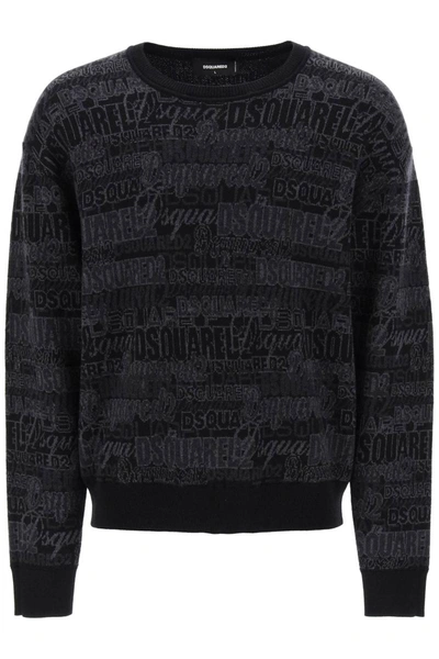 Shop Dsquared2 Wool Sweater With Logo Lettering Motif In Grey