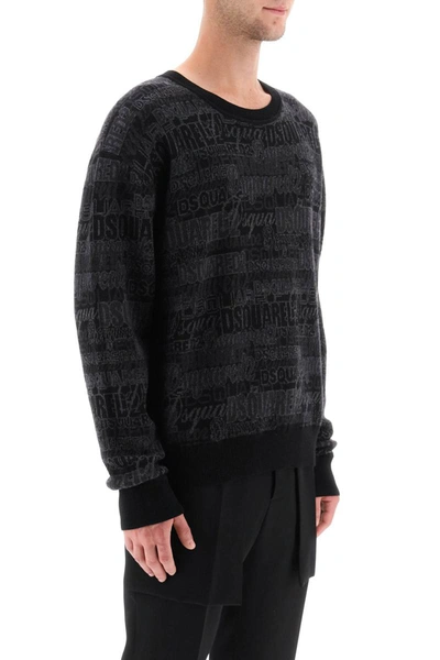 Dsquared2 Wool Sweater With Logo Lettering Motif In Grey
