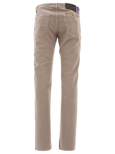 Shop Jacob Cohen Embroidered Jeans With Foulard In Beige