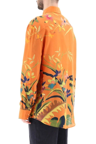 Shop Etro Flower Print Silk Shirt In Orange