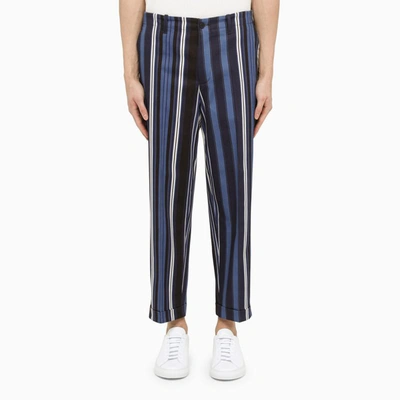 Shop Etro Striped Trousers In Blue