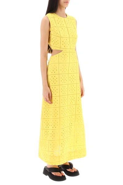 Shop Ganni Broderie Anglaise Maxi Dress In Yellow