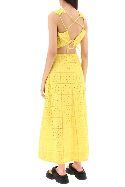 Shop Ganni Broderie Anglaise Maxi Dress In Yellow
