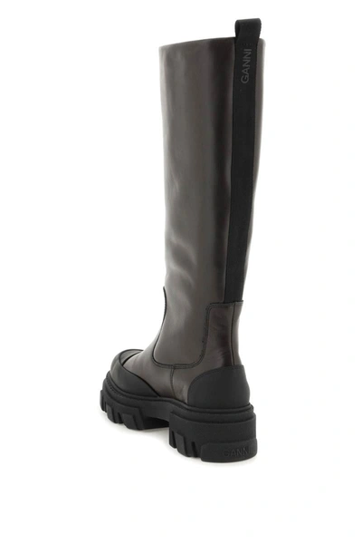 Shop Ganni Tubular Leather Boots In Brown