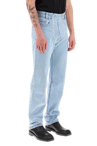 Shop Gmbh Straight Leg Jeans With Double Zipper In Blue