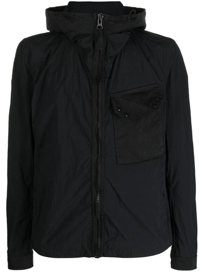 Shop Ten C Hooded Zip-up Jacket In Black Technical Fabric Man