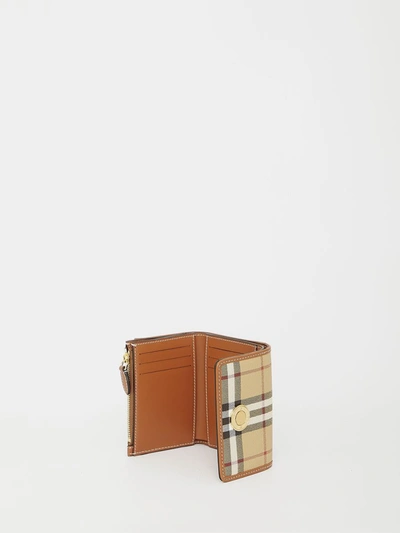 Shop Burberry Leather And Check Wallet In Beige