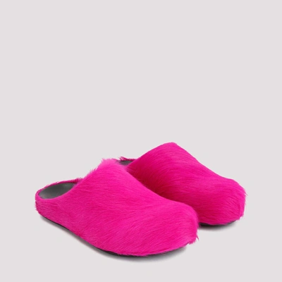 Shop Marni Calf Hair Fussbett Mules Shoes In Pink &amp; Purple
