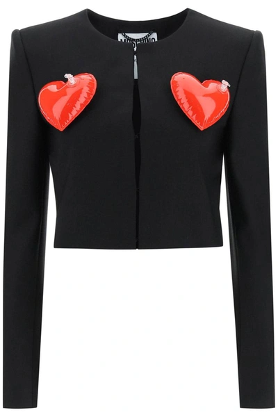 Shop Moschino Cropped Jacket With Inflatable Hearts In Black