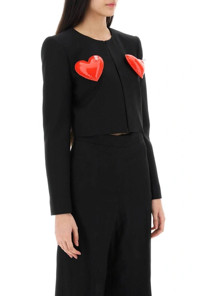 Shop Moschino Cropped Jacket With Inflatable Hearts In Black