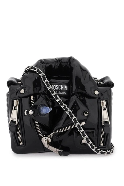 Shop Moschino Inflatable Effect Biker Bag In Black