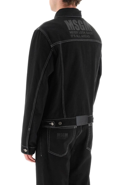 Shop Msgm 'never Look Back' Denim Jacket In Black